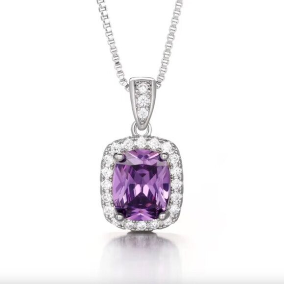 NEW 925 Sterling Silver Amethyst Diamond Necklace - Picture 5 of 5
